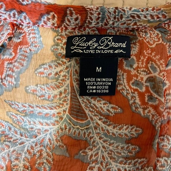 Lucky Brand Boho Paisley Semi-Sheer Peasant Blouse/Top Size medium - Picture 7 of 10